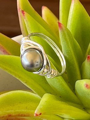 Black Tahitian Pearl Hand-Wrapped Ring