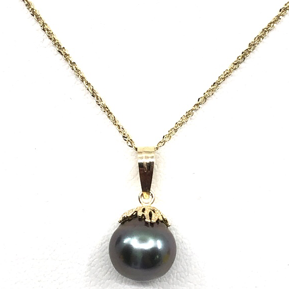 14k Gold Black Tahitian Pearl Pendant