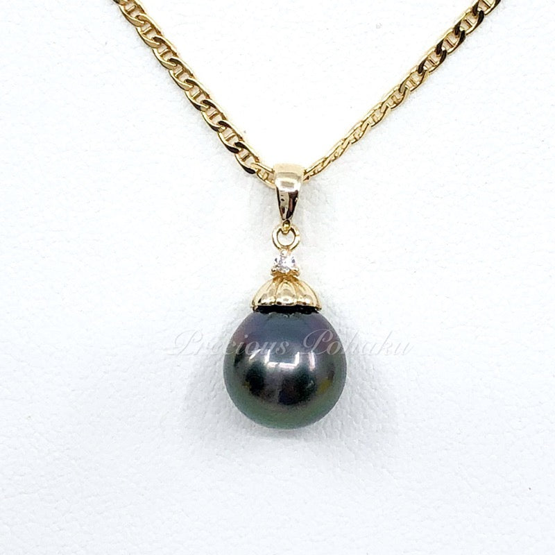 14k Gold Black Tahitian Pearl Pendant